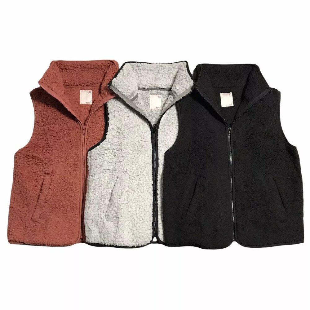 SO Women's Full Zip Sherpa Vest Size S Warm & Cozy Black/Grey/ Mauve - Choose C.